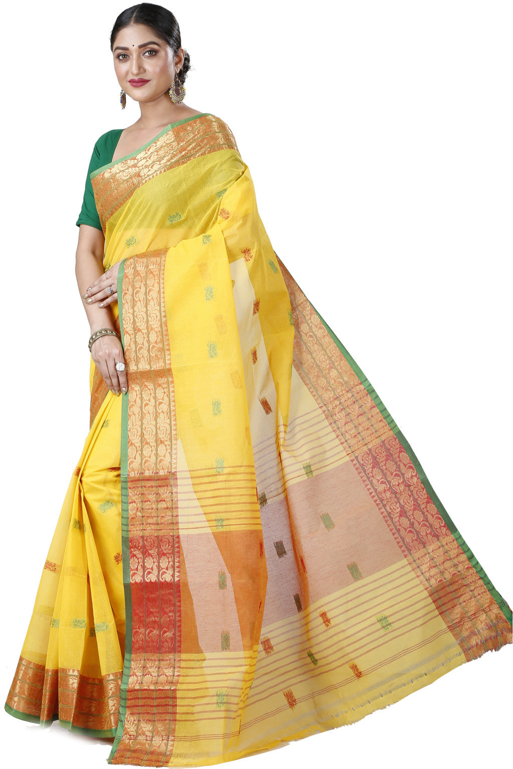 Yellow Pure Cotton Manjuri Tant Saree (1068)